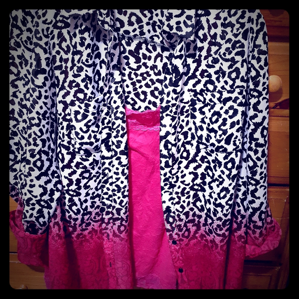Leopard button up blouse/matching cami Cato 22/24